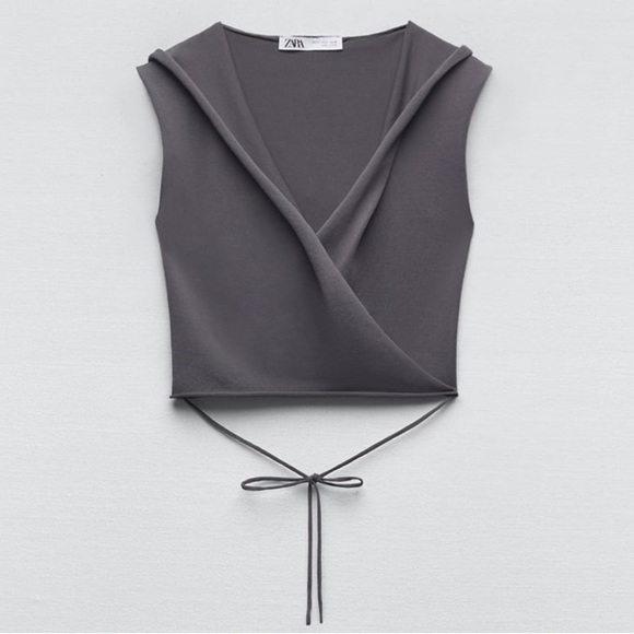 Zara Cropped Grey Wrap Top - Picture 5 of 10